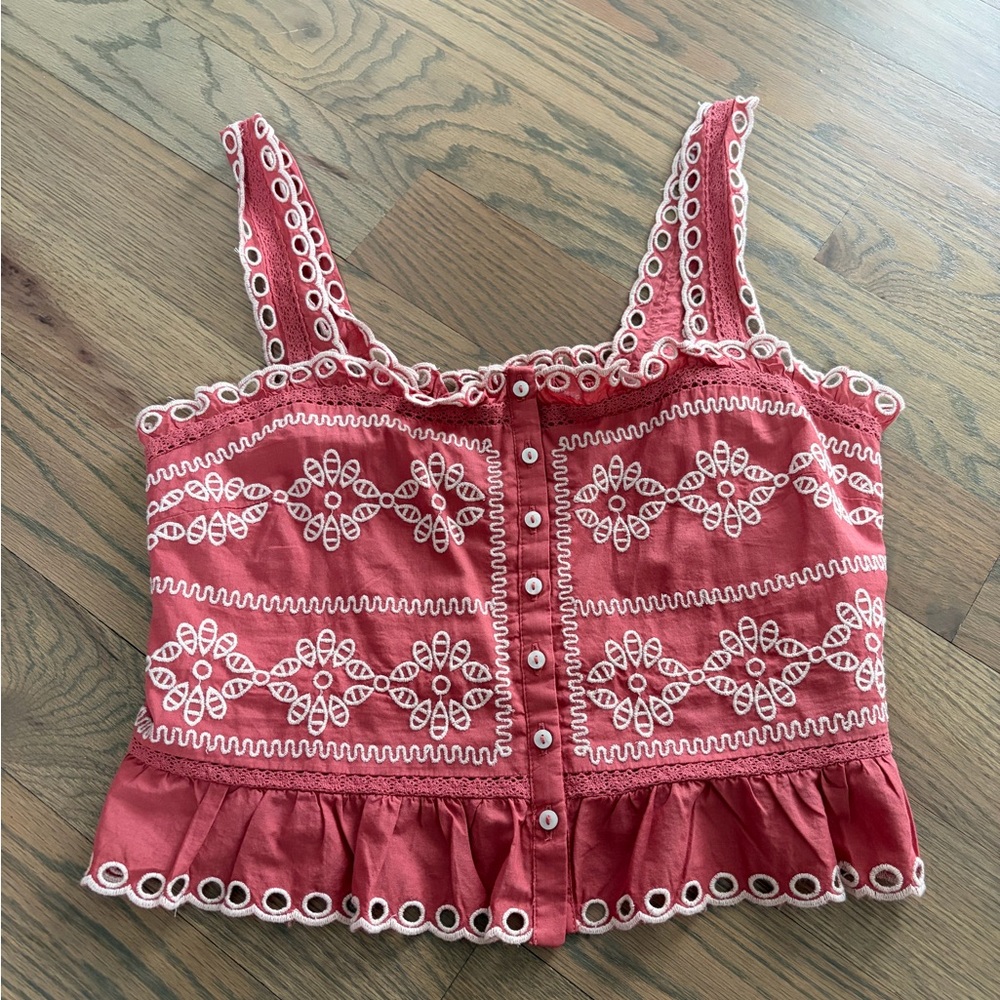 American Eagle Outfitters Red Embroidered Crop Top